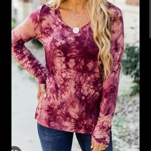NWOT Captivating Love Tie Dye V-neck Long Sleeve Shirt